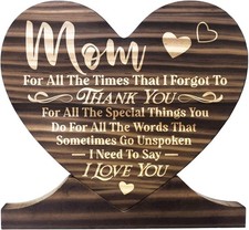 Thank You Mom Wood Signs - Heart Plaque, Meaningful Gifts for Mom, Daughter or