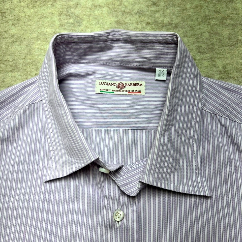 Luciano Barbera Men's Striped Cotton Dress Shirt, Size 42 16 1/2, Made in Italy - Image 3 of 4