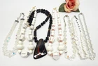 VINTAGE NECKLACE LOT, CRYSTAL, CERAMIC, MILK GLASS & LUCITE/ACRYLIC BEAD