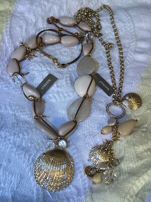 Chico's Set Of 2 - Faux Stone  Amelia Shell  &  Amelia Charm  Nautical Necklaces