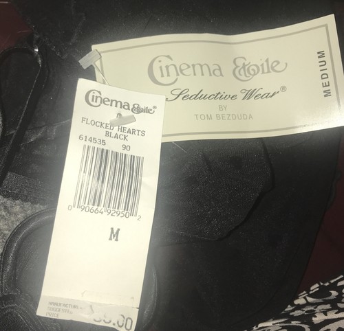 VTG 90’s Cinema Etoile Sheer Black Flocked Set Panty & Nightgown Sexy NOS - Picture 8 of 8