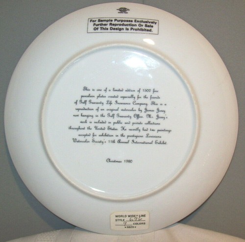 World Wide Line CHRISTMAS 1980 Perching Owls 9-1/4" Sample Plate James Josey Art - Picture 2 of 2