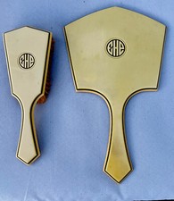 Vtg Late Deco Era Antique Tusculor Celluloid, Vanity 2 Piece Set Mirror  Brush