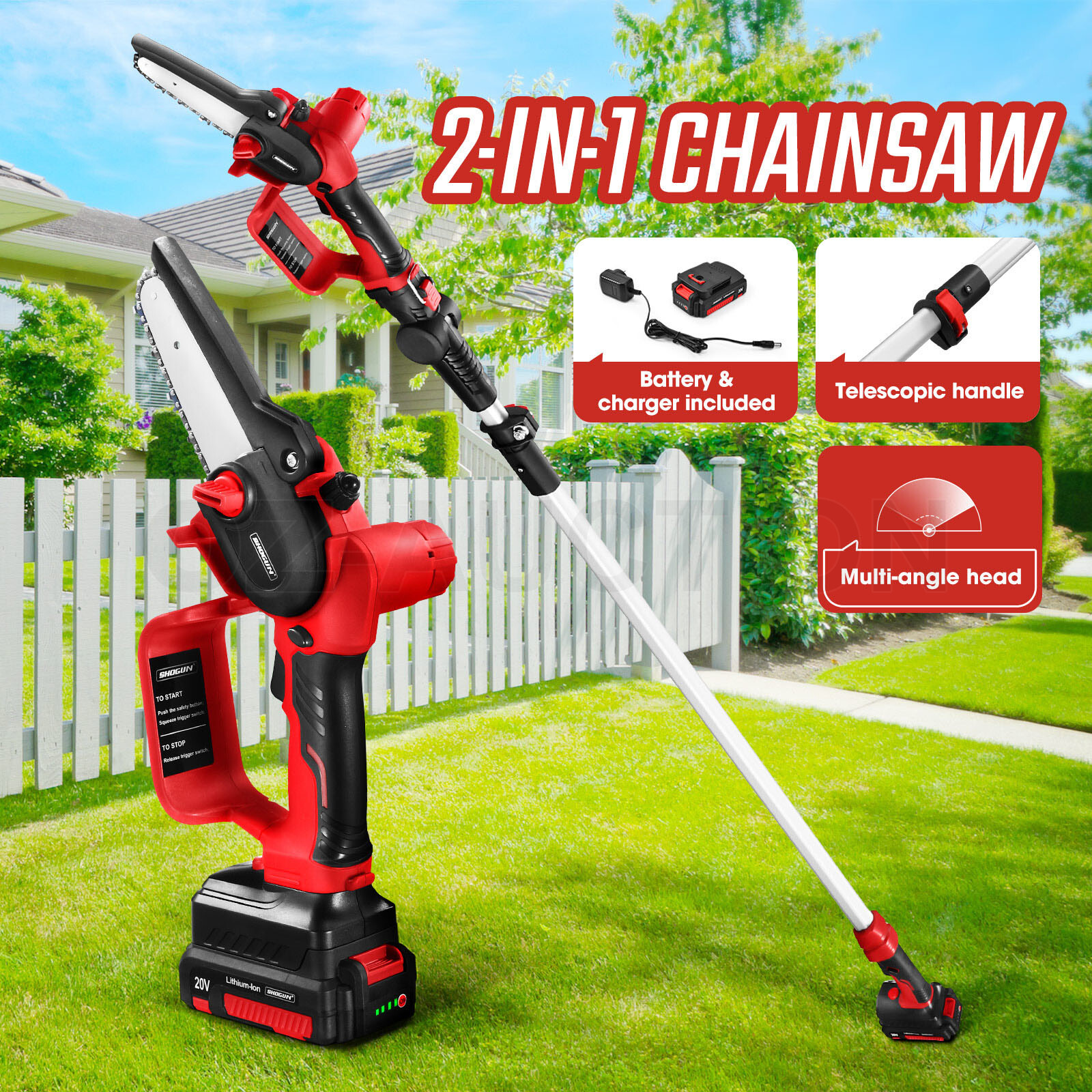 2 In 1 Cordless Electric Chainsaw Telescopic Pole Chain Saw Wood Cutter