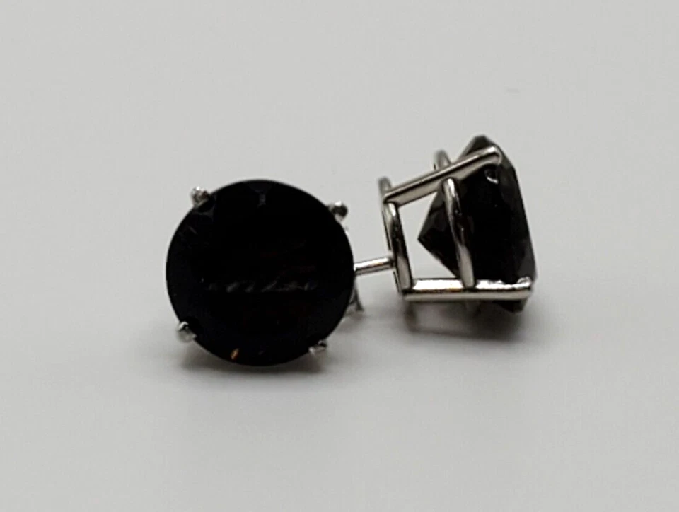 New Genuine 10mm Round Smokey Quartz 14KWG Stud Earrings W/ Butterfly Backs - Image 4 of 4