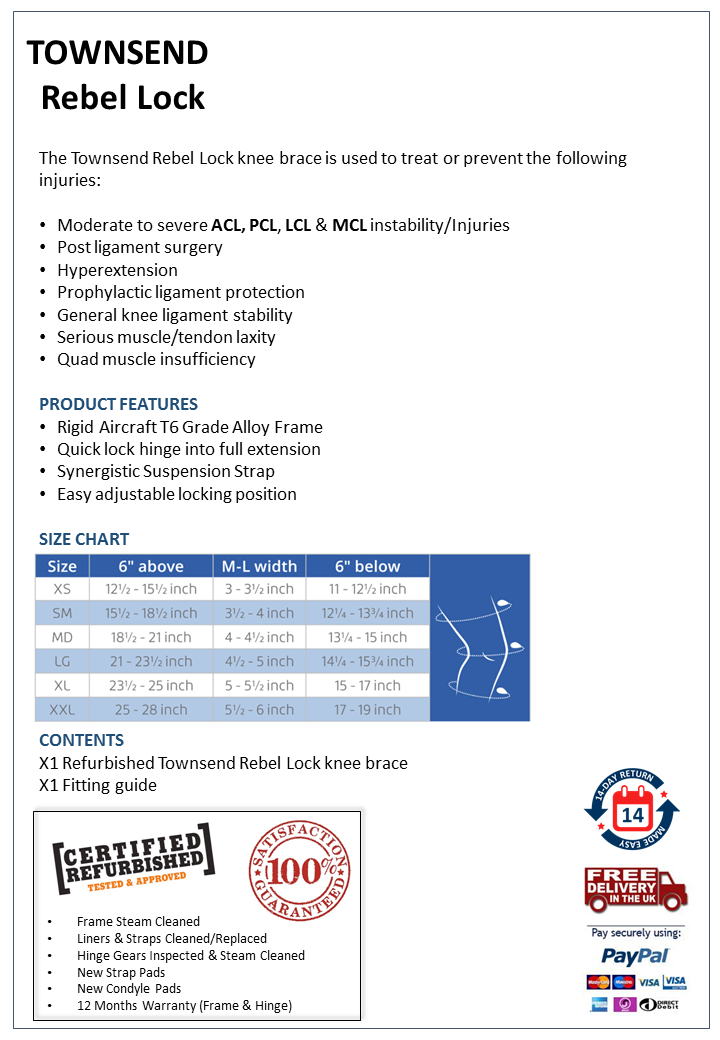 Townsend Rebel Lock Ligament Knee Brace donjoy, ossur, cti, breg, medi eBay