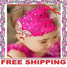 Hot Pink Feather Headband Hairband Accessories Girl Baby Infant Toddler Children