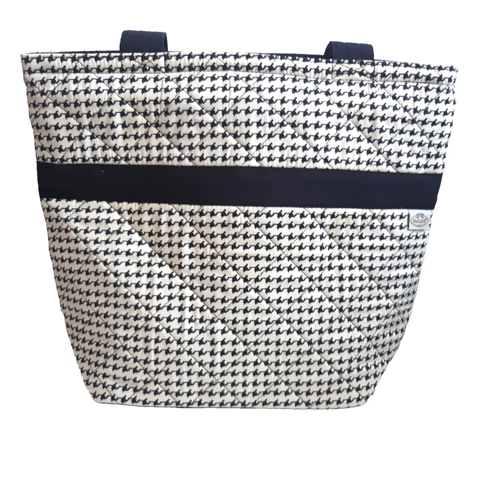 Bolso de Hombro Acolchado NaRaYa Negro y Marfil Algodón Blnd Forrado Beach Resort Foto 4 de 4