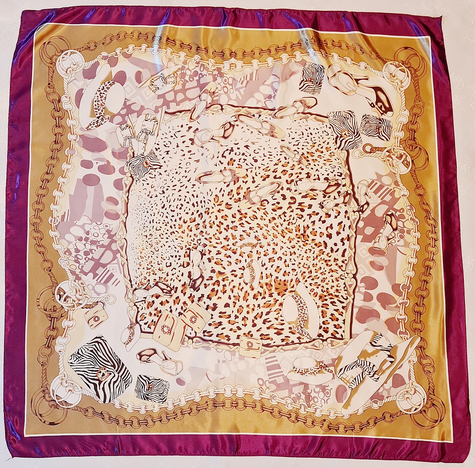 Vintage Leopard Purple Satin Scarf 35