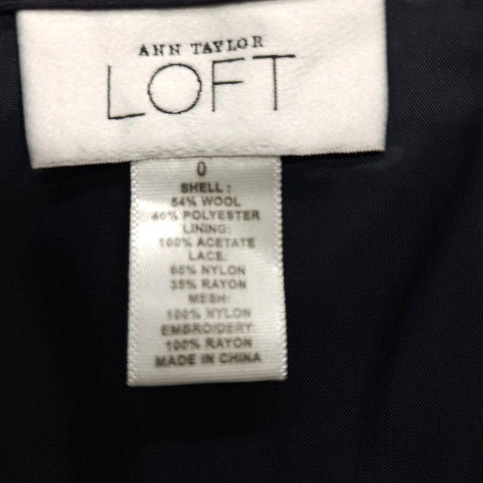 Ann Taylor Loft Skirt womens 0 Black knee high side zip A-line Floral Wool Lace - Image 2 of 4