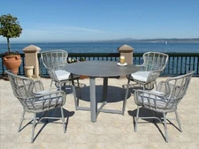 Ceramic Outdoor Woven Wicker 5 Piece Dining Set (Choice of Sunbrella Fabrics)