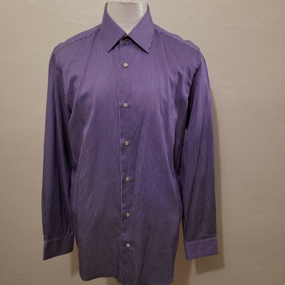 Robert Graham  Mens Size 16 (41) Purple Striped Cotton Long Sleeve Casual Shirt