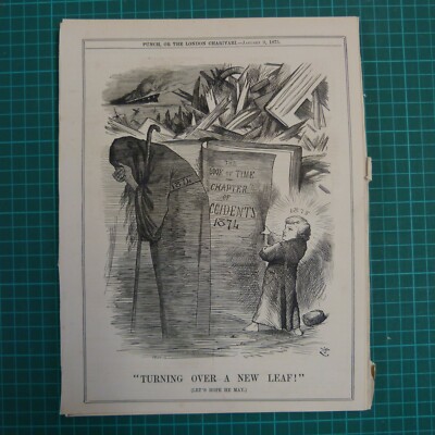 7x10'' Locher Cartoon 1875 EIN NEUES BLATT UMDREHEN 
