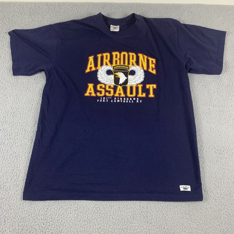 Airborne Assault Shirt Men XL Blue Graphic Print Short Sleeve Military Oarsman