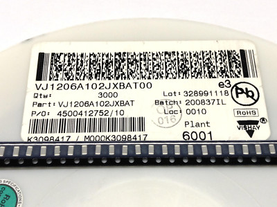 50 Stück 1nF (1000pF) 100V SMD 1206 CERAMIC Capacitors C0G 5% Vishay (M5630)