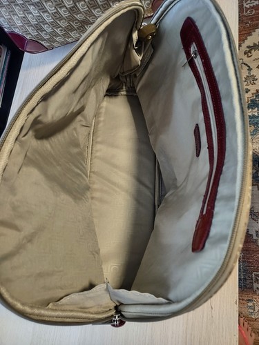 Vintage Luggage Carry-On Travel Bag Liz Claiborne Leather Fabric Red Tan Zip - Picture 5 of 13