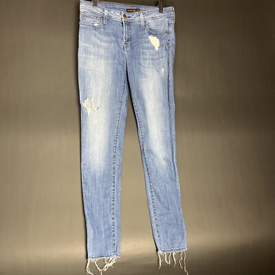 Genetic Denim The Raquel Mid Rise Crop Cig 29 Raw Hem Distressed Jean