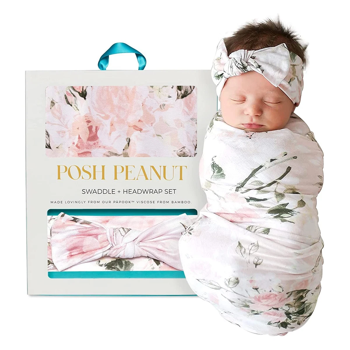 Posh Peanut Baby Swaddle Blanket, Premium Soft 2 Piece Set, Vintage Pink  Rose