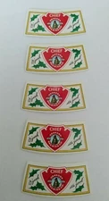 CHIEF OSHKOSH BEER Oshkosh Brewing Neck Labels Wisconsin - Set of 5