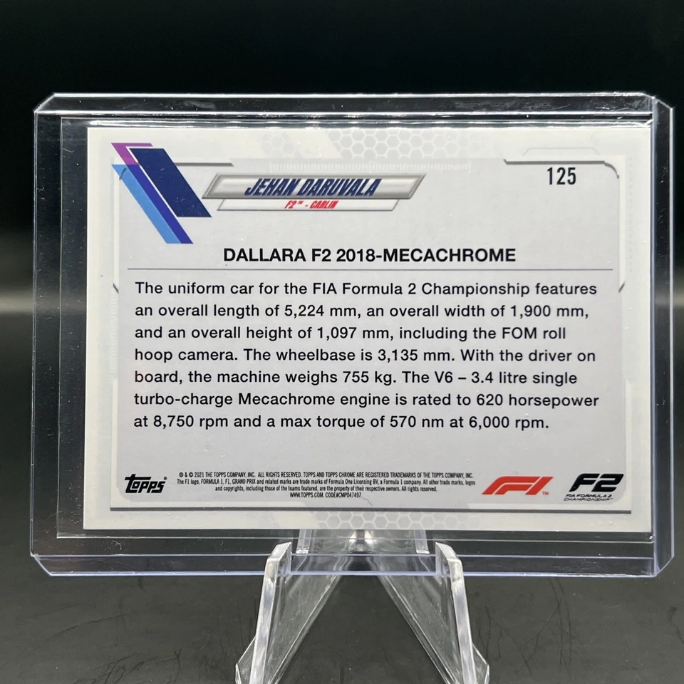 2021 Topps Chrome Formula 1 - JEHAN DARUVALA CHECKERBOARD F2 CARS #125 F2 Carlin - Image 3 of 3