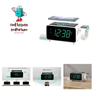 Smartset Dual Alarm Clock FM Radio with Wireless Charging, Bluetooth Speaker,...