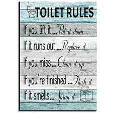 Toilet Rules Wall Art Decor Wood Toilet Rules Sign Funny Bathroom Sign Rustic