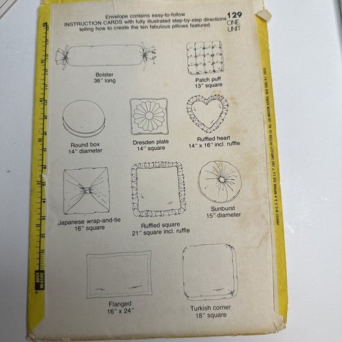 SIMPLICITY 129 Sewing Pattern 10 Throw Couch Pillows Home Bed Decor Uncut - Picture 2 of 3
