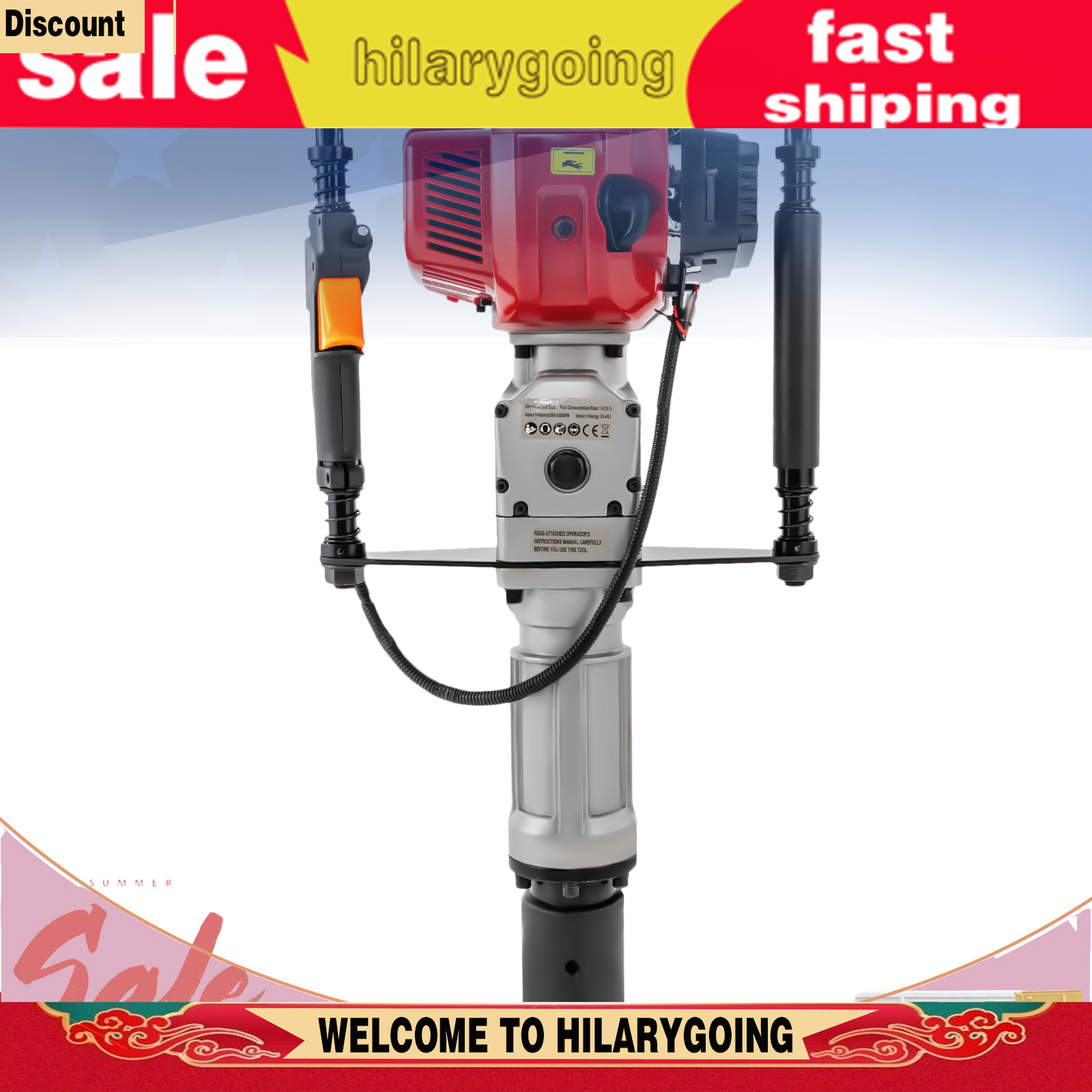 Gas Powered T Post Driver Fence Pile Driver Push Pile Gasoline Engine 2.3HP 52CC