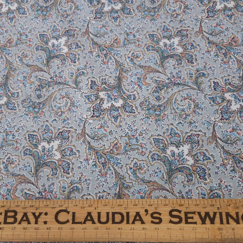 20" Reproduction Floral RJR Fabrics Dusty Blue Pink - Image 2 of 3