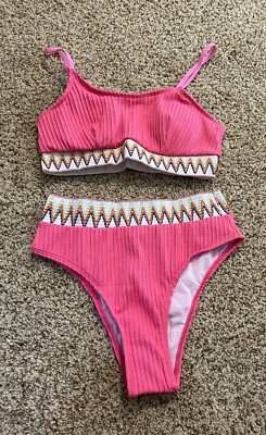Women s 2 Piece Swimming Suit Bikini Top And Bottom Pink Size S