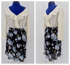 Vintage 1990s 90s 'Vintage Studio' Blue Floral Rose Elastic Waist Skirt