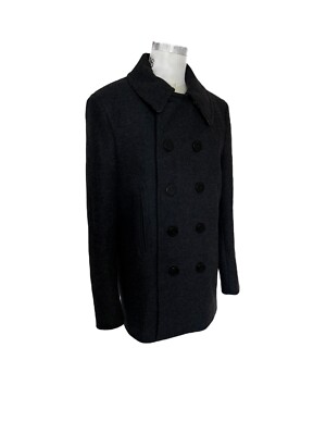 Hermes★素敵!Black Quilted Detail Wool Pea Coat Burberry Claythorpe Dark Charcoal Grey Wool blend Men's Pea