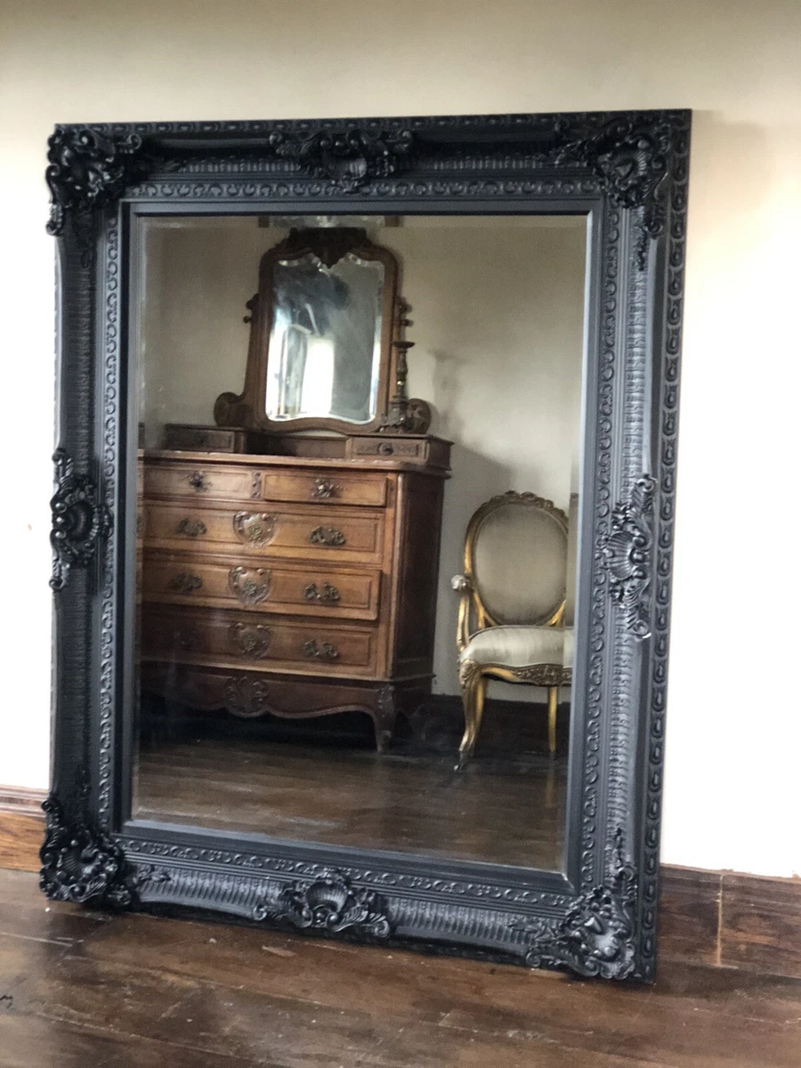 Black Large French Overmantle Vintage Period Ornate Statement Wall Mirror 5ft