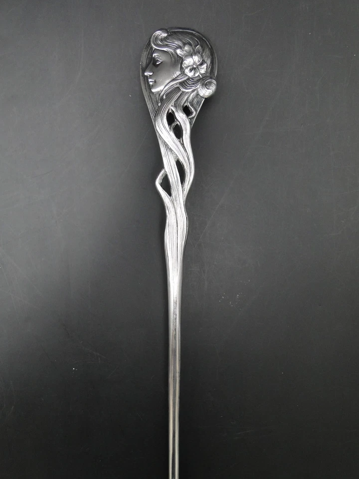 WMF Kelle versilbert Frauenkopf Jugendstil Jugendstilschönheit Bowlekelle um1900 - Image 2 of 4