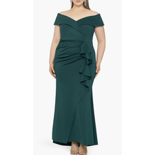 Xscape Size 12 Hunter Off the Shoulder Ruffle Party Evenings Formal Gown G36-10
