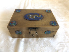 Antique Chinese Republic Period Cloisonne Dragon Mounted Brass Casket Wood Lined