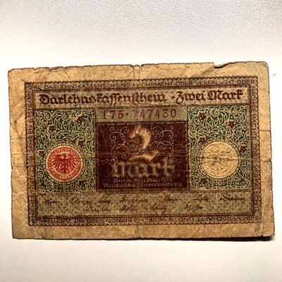 1920 GERMANY (WEIMAR REPUBLIC) 2 MARK BANKNOTE, as pictured