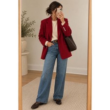 Vintage Lauren Ralph Lauren Red Wool Blend Blazer Made USA Crest Buttons - XL