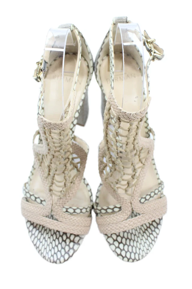 Alexandre Birman Womens Woven Leather Printed Ankle Strap Shoes Brown Sz 7.5 - Image 2 of 4