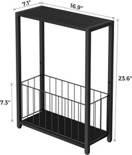 Slim Side Table with Magazine Holder for Small Spaces, Black Finish