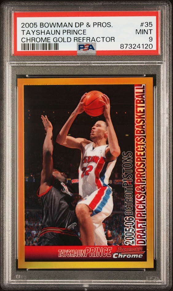 2005 Bowman DP & Pros Tayshaun Prince Gold Refractor /50 #35 PSA 9 Pop 1! view 1