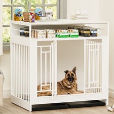 43.3 inch Dog Crate Furniture for Large Dogs,Wooden Dog Crate with Divider,White