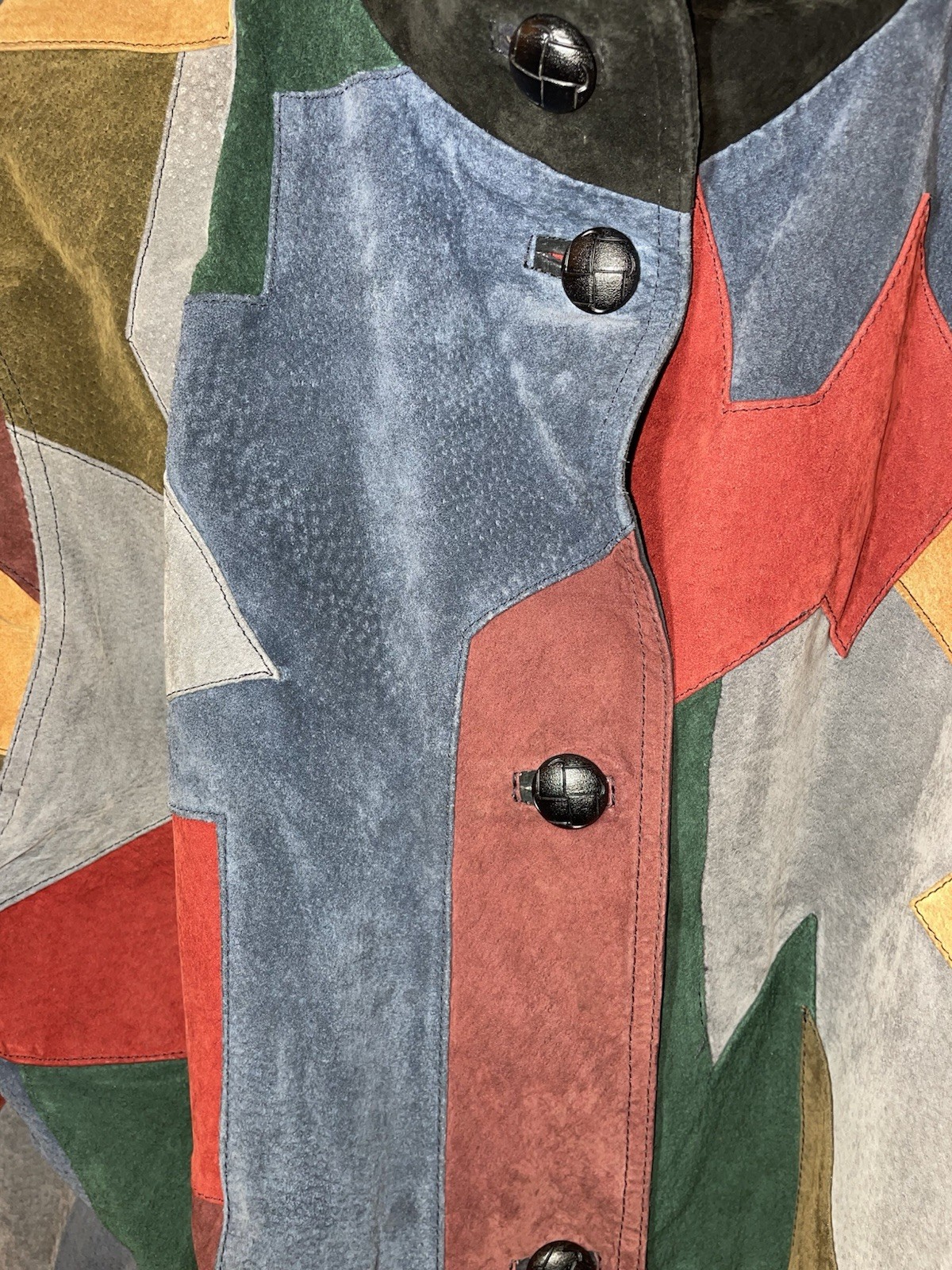 Pelle multicolored suede patchwork bomber jacket … - image 4