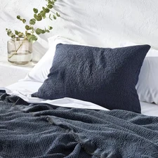 Standard Textured Waffle Pillow Sham Dark Mineral Blue - Casaluna