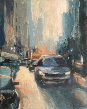 Urban Traffic Scene – Impressionist Cityscape Oil by M. Idkowiak