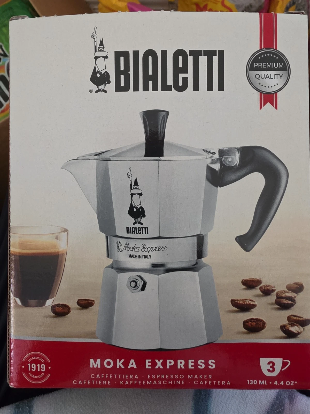 Bialetti Moka Express 3 Cup 130ml Aluminum Silver Manual Espresso Moka Pot