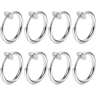 8pcs Fake Nose, Lip, Septum Earring, Piercing, Ring Clip, Surgical Steel, No ...