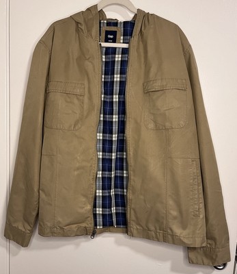 Gap Men s Utility Jacket Size L Canvas Flannel Lined Hooded Medium Weight