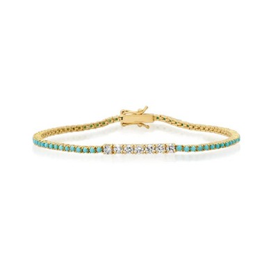 Turquoise & Diamond Delicate Stackable Tennis Bracelet 18K Yellow Gold Over 7''L