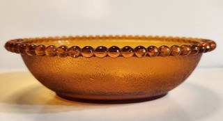 GOLD Glass Indiana Hen Base. Stippled "Open" Beaded. 7 Inches.